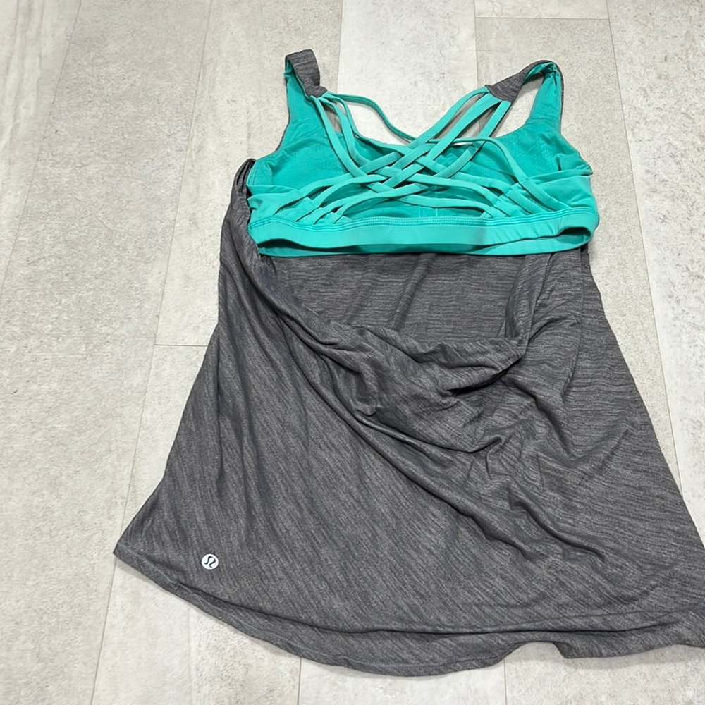 Lululemon workout tank top drape back built-in bra green teal & gray